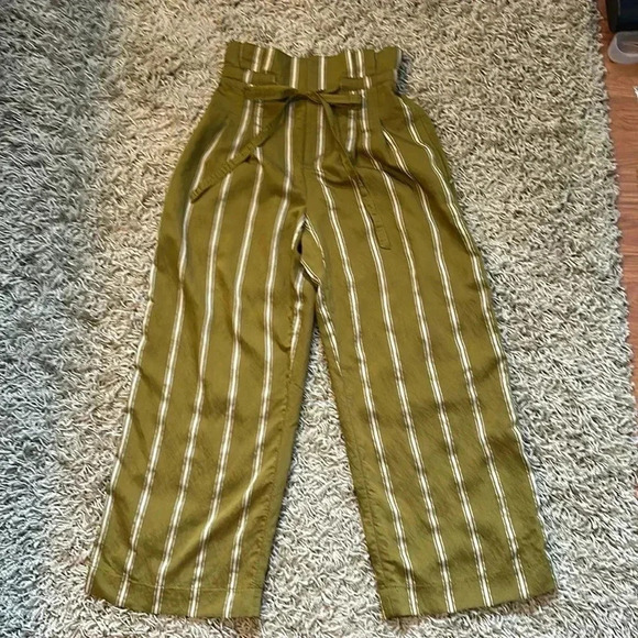 Women Clue Monaco Green Striped Drawstring Pants Size 00 - Picture 2 of 5